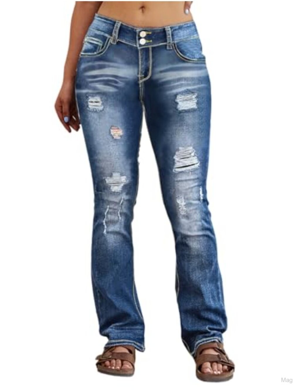 Plus Size Ripped Distressed Bootcut Jeans High Waist Stretch Flare Denim Pants